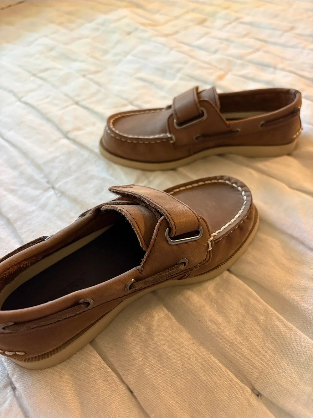 Sperry Boys Brown Leather Moccasin Hook-and-Loop Shoes